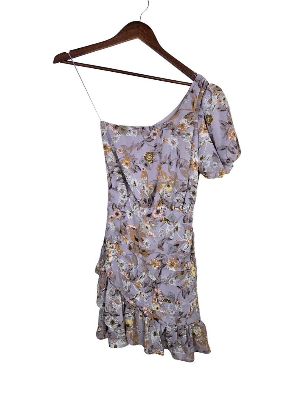 ASTR The Label One Shoulder Floral Mini Dress XS Lilac Ruched - Picture 5 of 8
